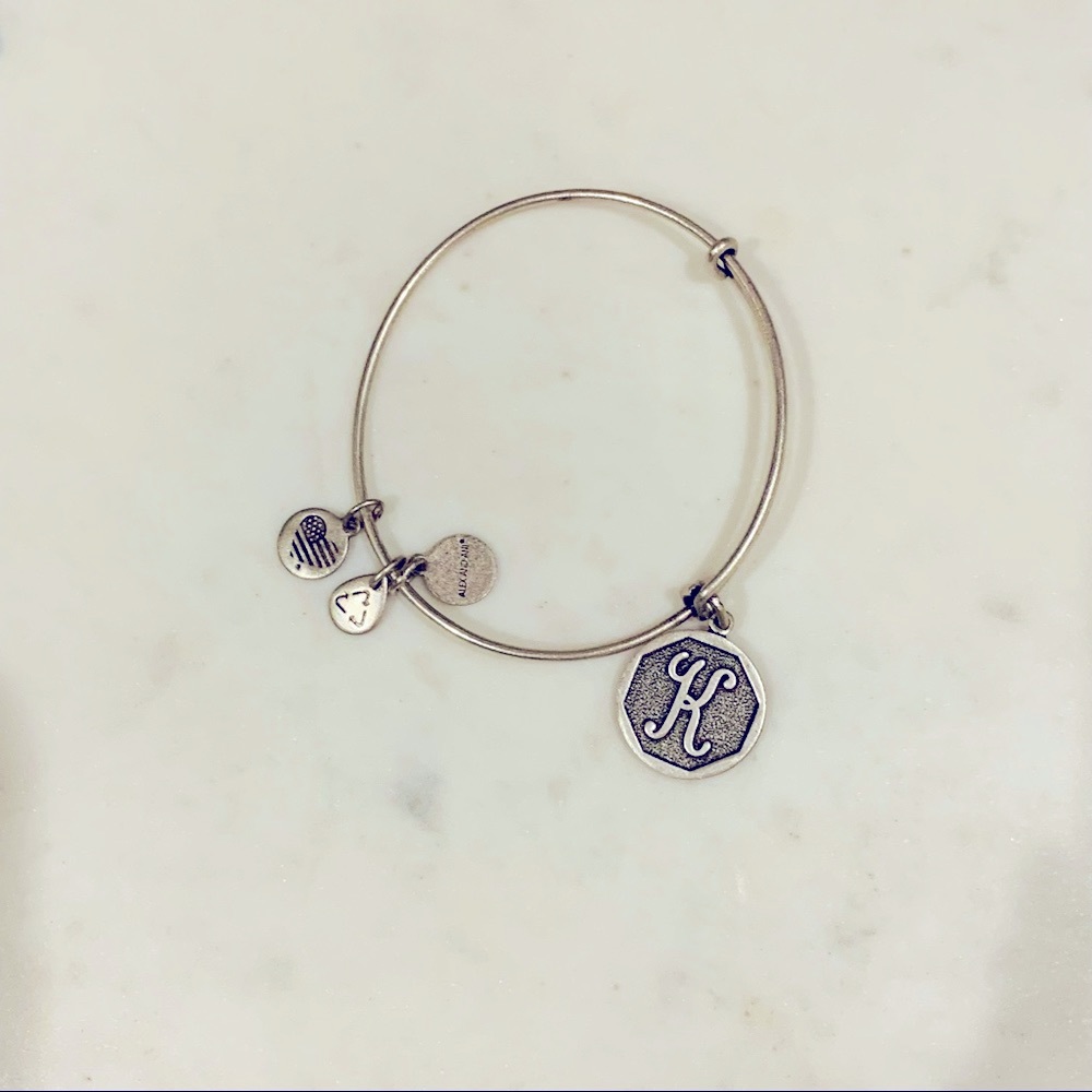 Alex And Ani Initial K Charm Bangle Bracelet In Silver Tone